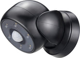 Black security camera with motion sensor on a white background